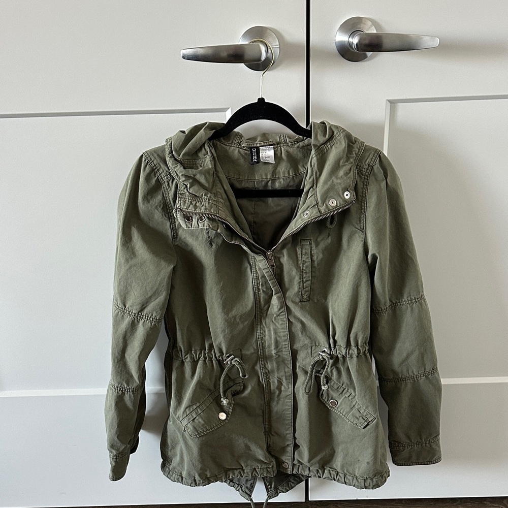 H & M olive green hooded jacket
